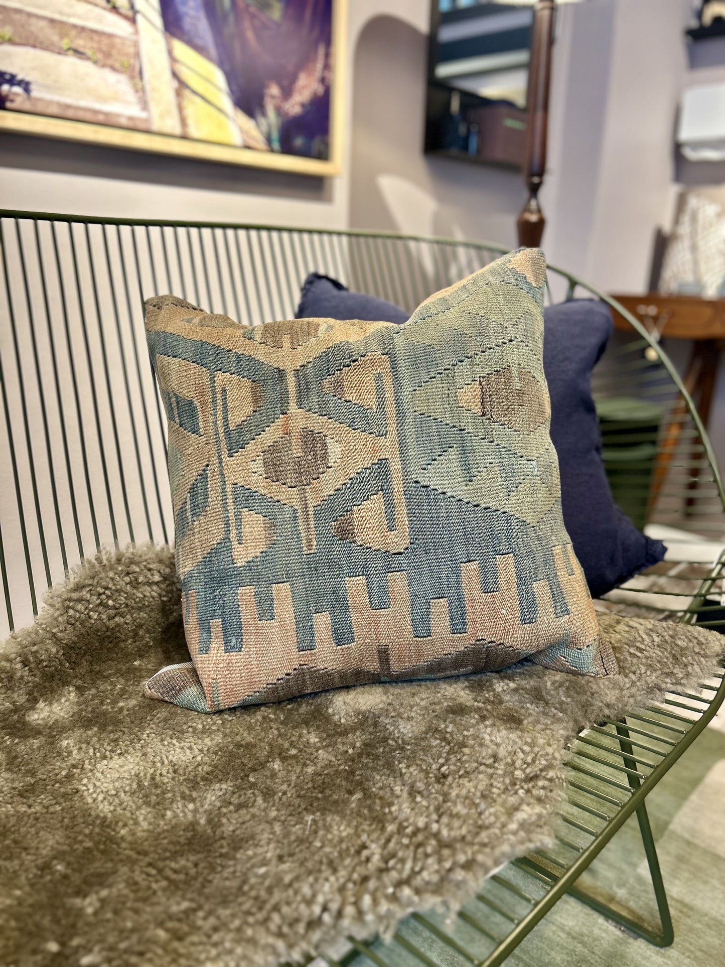Vintage Kilim Wool Cushions - Pastel Blue
