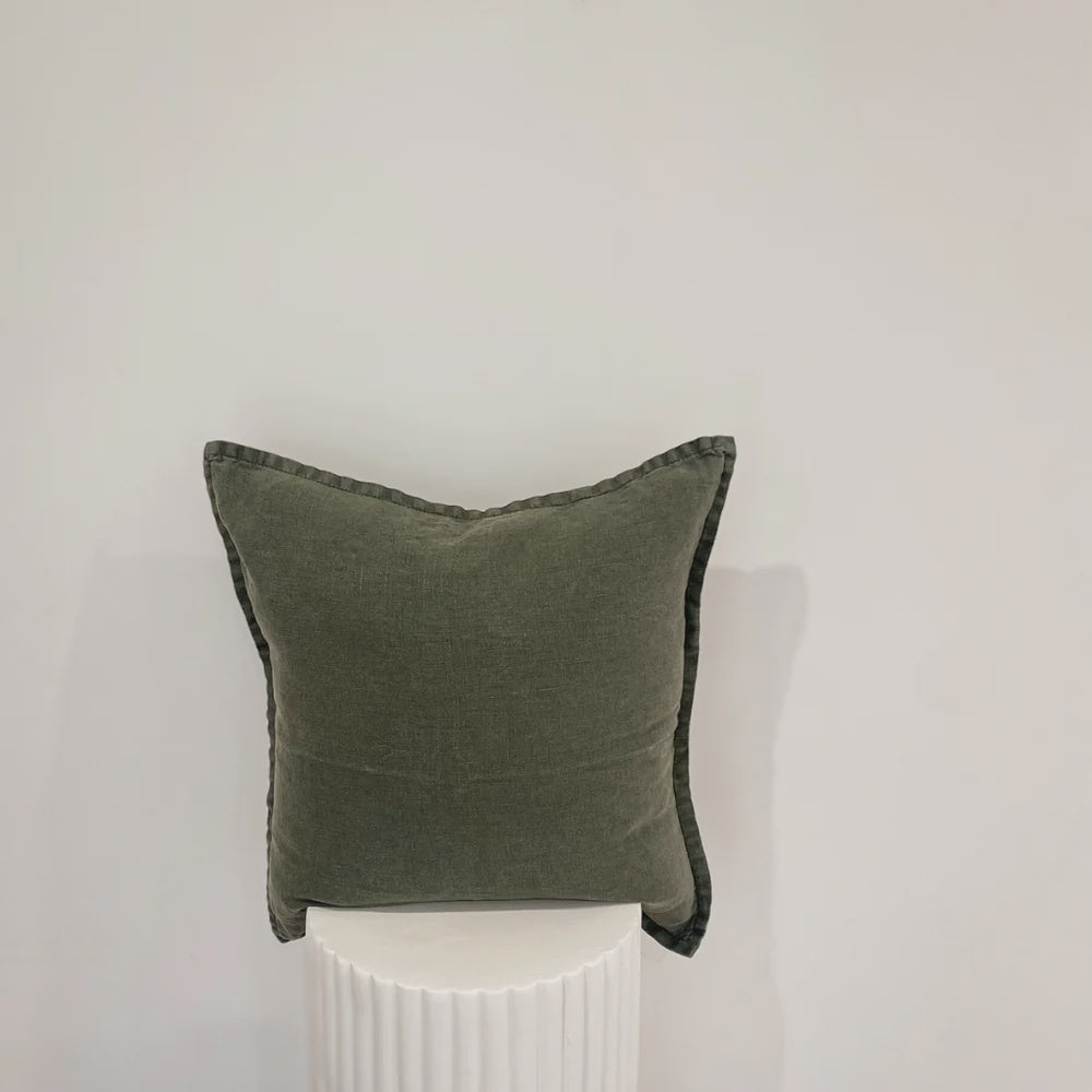 100% Belgium Linen Vintage Washed Cushion - Feather Filled - Pine