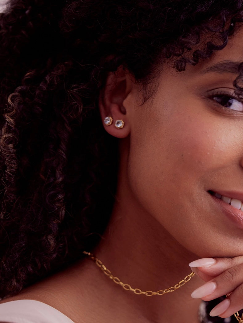 Blue Topaz Glimmer Gold Studs