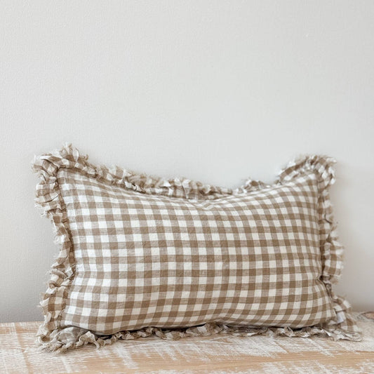 Hallie Light Brown Gingham Cushion Cover