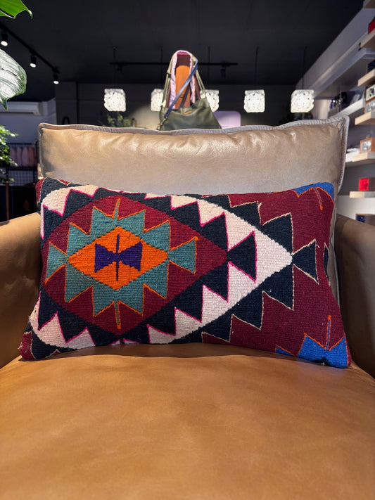 Vintage Kilim Wool Breakfast Cushion - Zig Zag