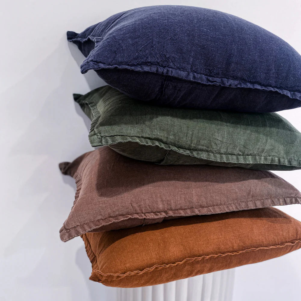 100% Belgium Linen Vintage Washed Cushion - Feather Filled - Navy