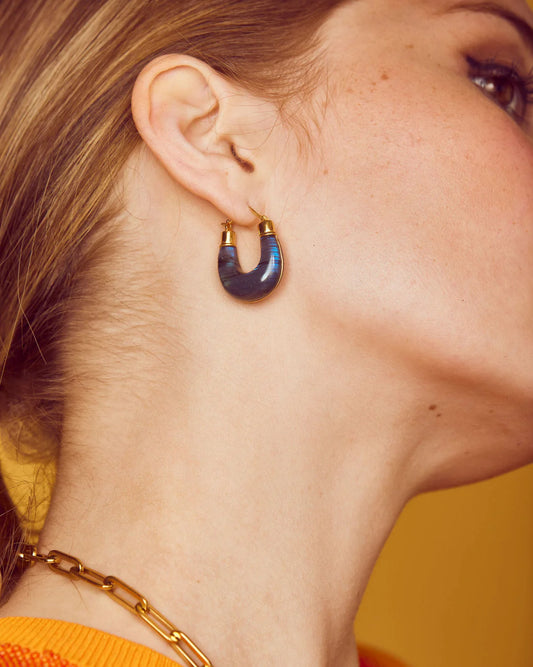 Labradorite Gold Hoops