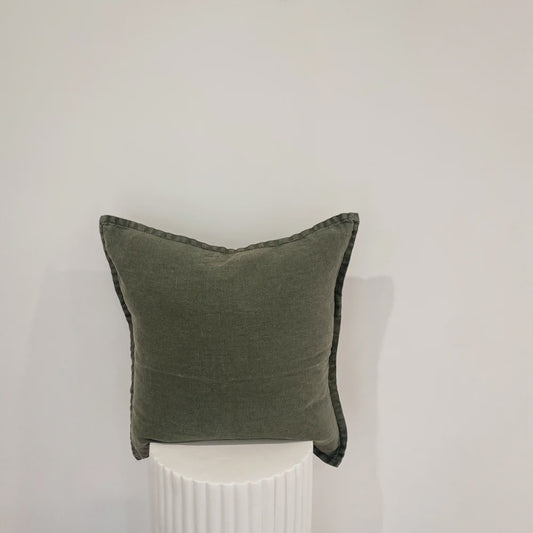 100% Belgium Linen Vintage Washed Cushion - Feather Filled - Pine