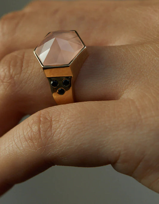 Rose Quartz Spinel Gold Ring